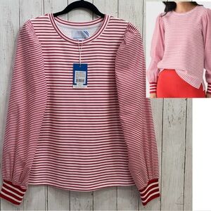 Addison Bay Women's Size Small Red White Soft Luxe Penny Pullover Sweatshirt NWT